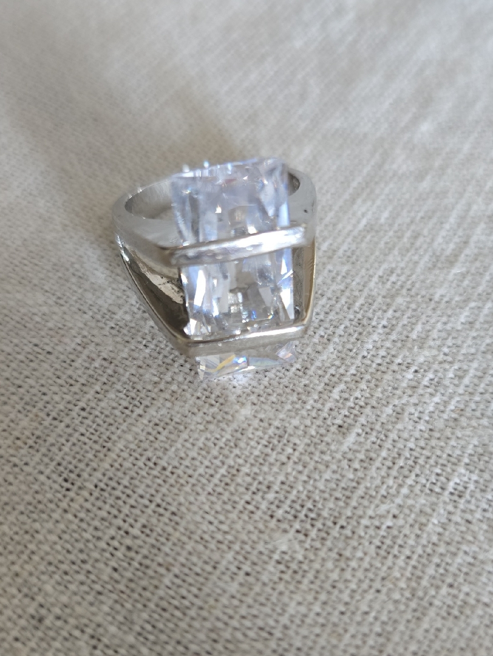 Sterling Silver  Clear Crystal Statement Ring - Women Jewelry